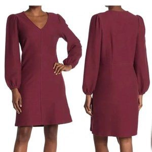 NEW Madewell Texture & Thread Rib Knit V-Neck Long Sleeve Dress S NWT Burgundy
